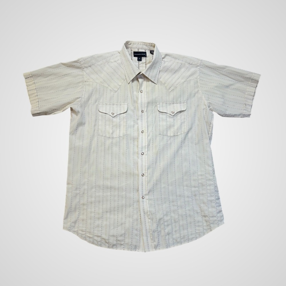 Panhandle Slim Western Shirt Mens 17 Cream Good Pearl Snap Striped Short Sleeve
